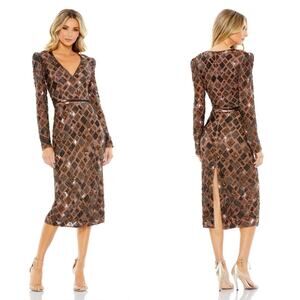 COPY - NWT $498 MAC DUGGAL 12 Geo Embellished Midi Sheath Dress 5472